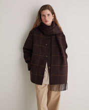 Handmade wool-blend coat with scarf brown