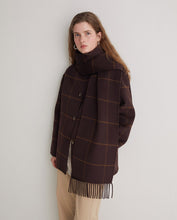 Handmade wool-blend coat with scarf brown
