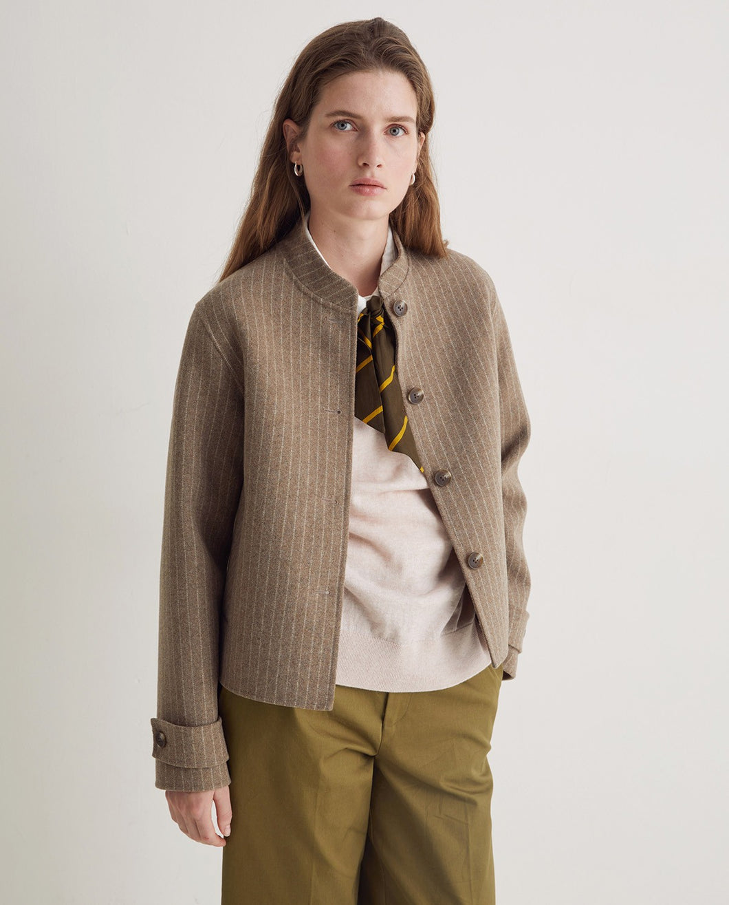 Handmade striped double-faced short jacket beige