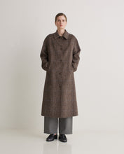 Handmade checked wool-blend long coat brown