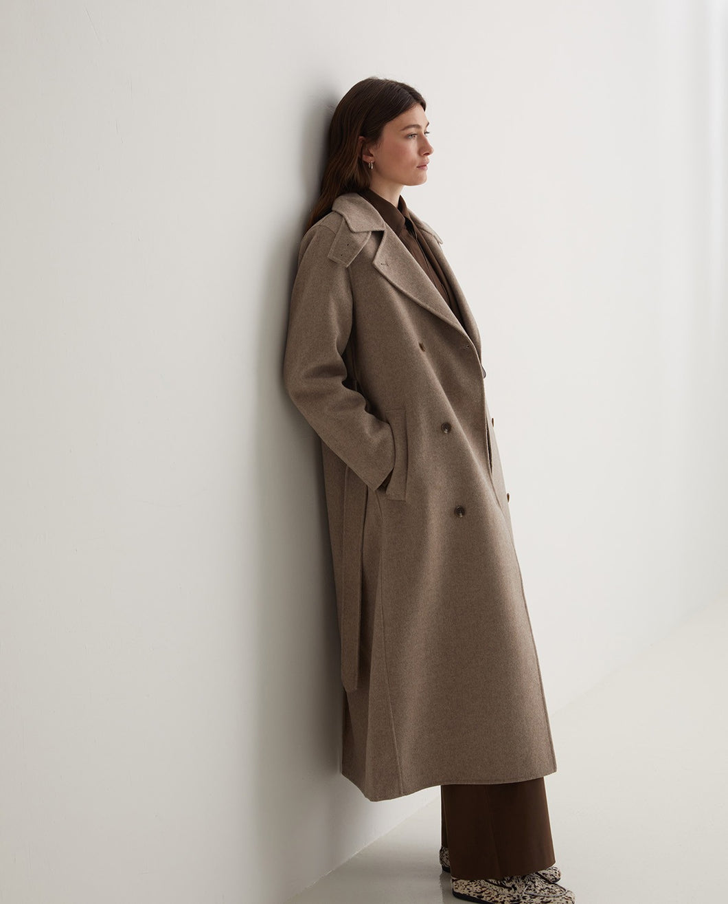 Handmade wool-blend long coat beige