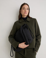 Black quilted drawstring bag