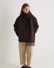 Handmade wool-blend coat with scarf brown