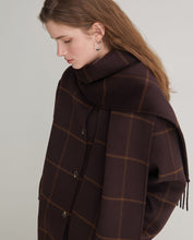 Handmade wool-blend coat with scarf brown