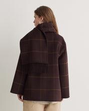 Handmade wool-blend coat with scarf brown