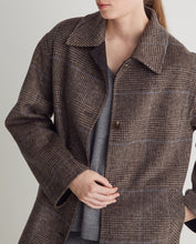 Handmade checked wool-blend long coat brown