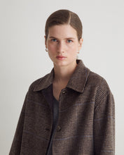 Handmade checked wool-blend long coat brown