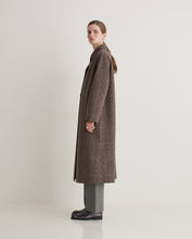 Handmade checked wool-blend long coat brown