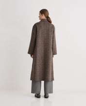 Handmade checked wool-blend long coat brown
