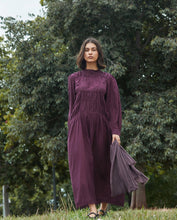 Aubergine high-neck cotton-blend midi dress