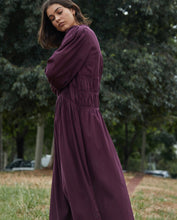 Aubergine high-neck cotton-blend midi dress