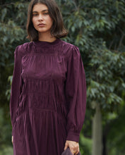 Aubergine high-neck cotton-blend midi dress