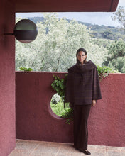 Handmade wool-blend coat with scarf brown