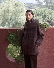 Handmade wool-blend coat with scarf brown
