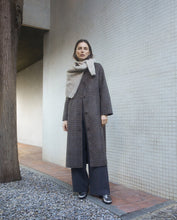 Handmade checked wool-blend long coat brown