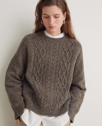 Brown cable-knit merino-wool sweater Ref. 43521