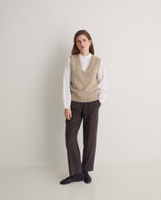 Beige merino-wool v-neck vest