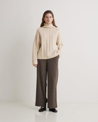 Light-brown wide knit trousers
