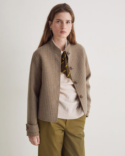 Handmade striped double-faced short jacket beige