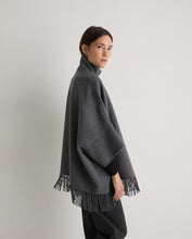 Handmade wool-blend fringed cape grey