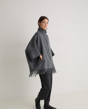 Handmade wool-blend fringed cape grey