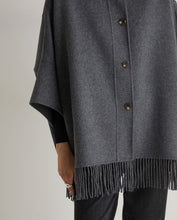 Handmade wool-blend fringed cape grey