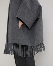 Handmade wool-blend fringed cape grey