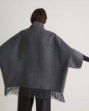 Handmade wool-blend fringed cape grey
