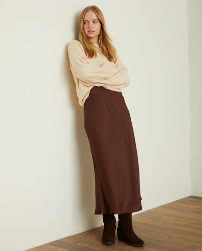 FLOWY SATEEN SKIRT CHOCOLATE