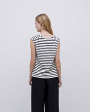 Navy blue basic striped sleeveless T-shirt