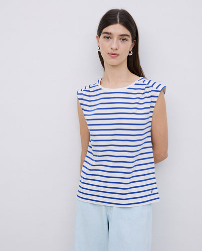 Royal blue basic striped sleeveless T-shirt