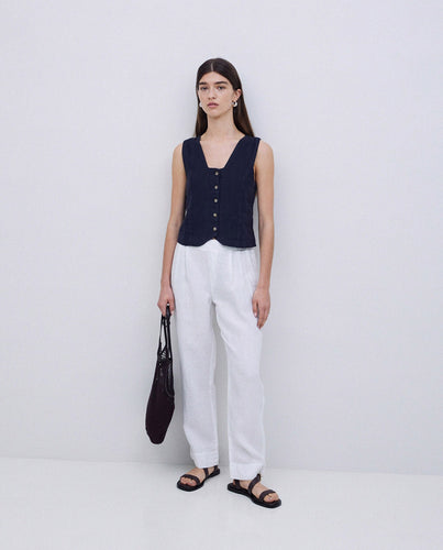 WHITE 100% LINEN TROUSERS