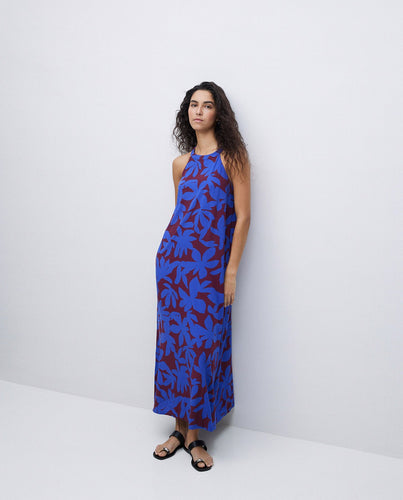 Blue halter-neck long dress