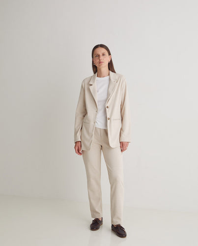 Ecru regular-fit flannel trousers