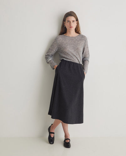 Anthracite midi skirt with elastic waistband