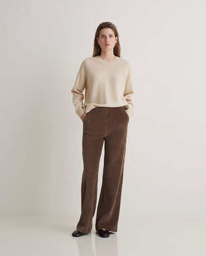 Taupe wide cotton-blend corduroy trousers