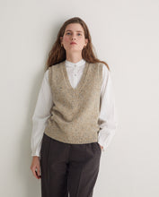 Beige merino-wool v-neck vest