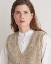 Beige merino-wool v-neck vest