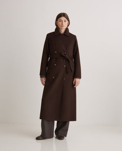 Handmade wool-blend long coat brown