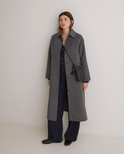 Handmade wool-blend long coat grey