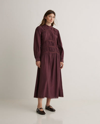 Aubergine high-neck cotton-blend midi dress