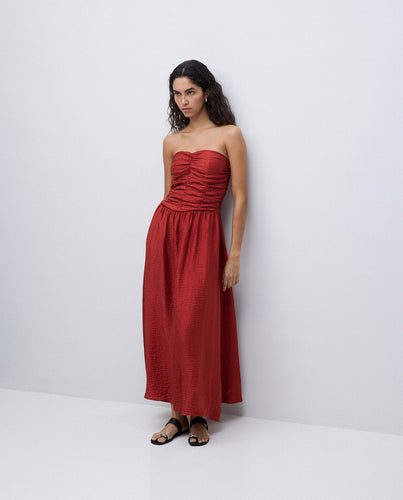 TERRACOTTA LONG DRAPED DRESS