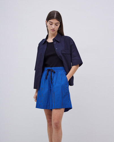 DARK BLUE STRIPED POPLIN SHORTS