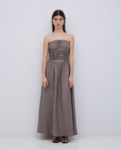 KHAKI LONG DRAPED DRESS