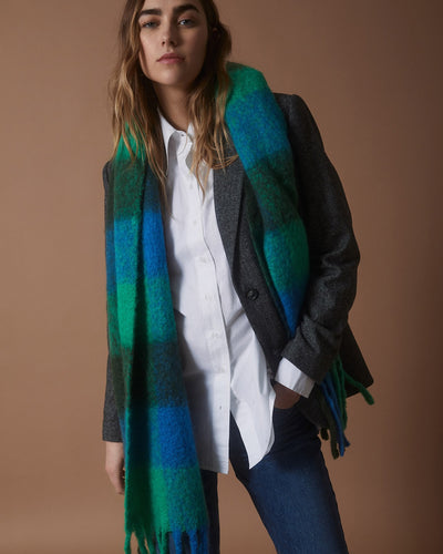 PLAID WOOL SCARF GREEN/BLUE