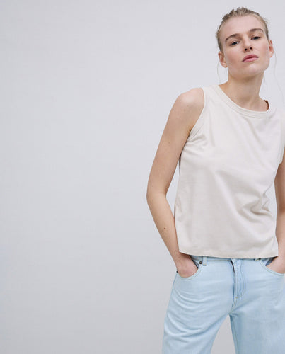 Beige basic round-neck top