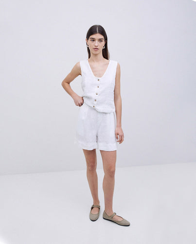 WHITE 100% LINEN SHORTS