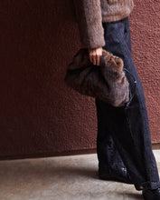 Chocolate fur bag with adjustable leather handle