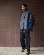 Handmade wool-blend fringed cape grey