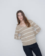 STRIPED V-NECK COTTON SWEATER